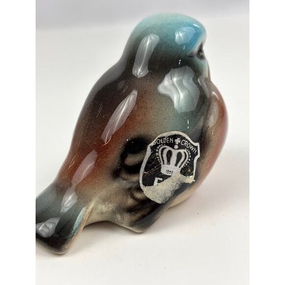 VTG Glossy Chickadee Bird Figurine Made in Austria Golden Crown - Picture 3 of 13